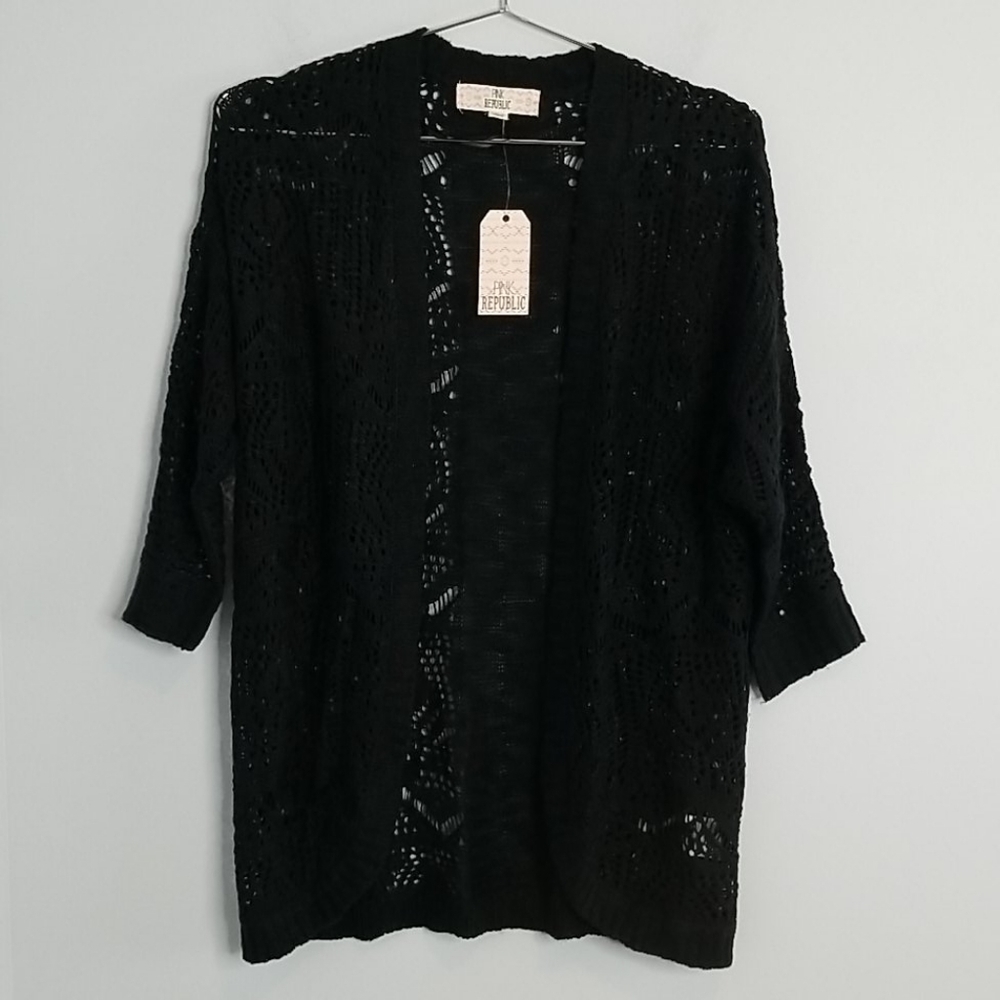 PINK REPUBLIC Black Open Stitch Cardigan New size XS